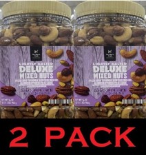 Member's Mark Lightly Salted DELUXE MIXED NUTS 34 oz Tub PECANS ALMONDS - 2 PACK