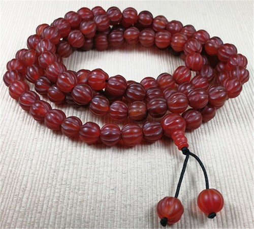 Collar amuleto de ágata con cuentas Dzi tibetanas antiguas de 10 mm bendecido por lama tibetano 40" - Imagen 5 de 7