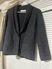 Kasper Smokey Gray/Black 100 Wool Blazer Style Cardigan Sweater/ Lightweight
