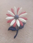 Vintage Enamel Flower Brooch Red White Blue Patriotic Costume Jewelry Retro