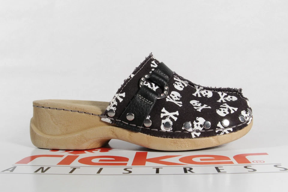 Zuecos Rieker Niñas Tela Sabot Negro/Blanco ¡Nuevos! Foto 2 de 4