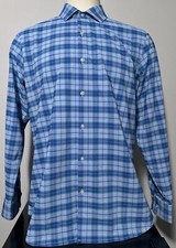 Mizzen Main Men's Size XL Trim Fit Blue Green Plaid Long Sleeve Shirt USA Made