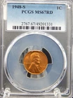 1948-S PCGS MS67 RD RED Lincoln Wheat Back CENT #BT-56