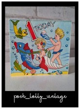 VTG 40's UNUSED Mermaid Fish Sea Nomad Shell 1st Birthday Greeting Card (EB3975)
