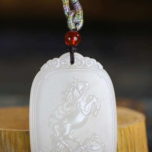 Aceite de cabra natural blanco HeTian jadeíta tallado a mano colgante signo animal caballo - Imagen 2 de 8