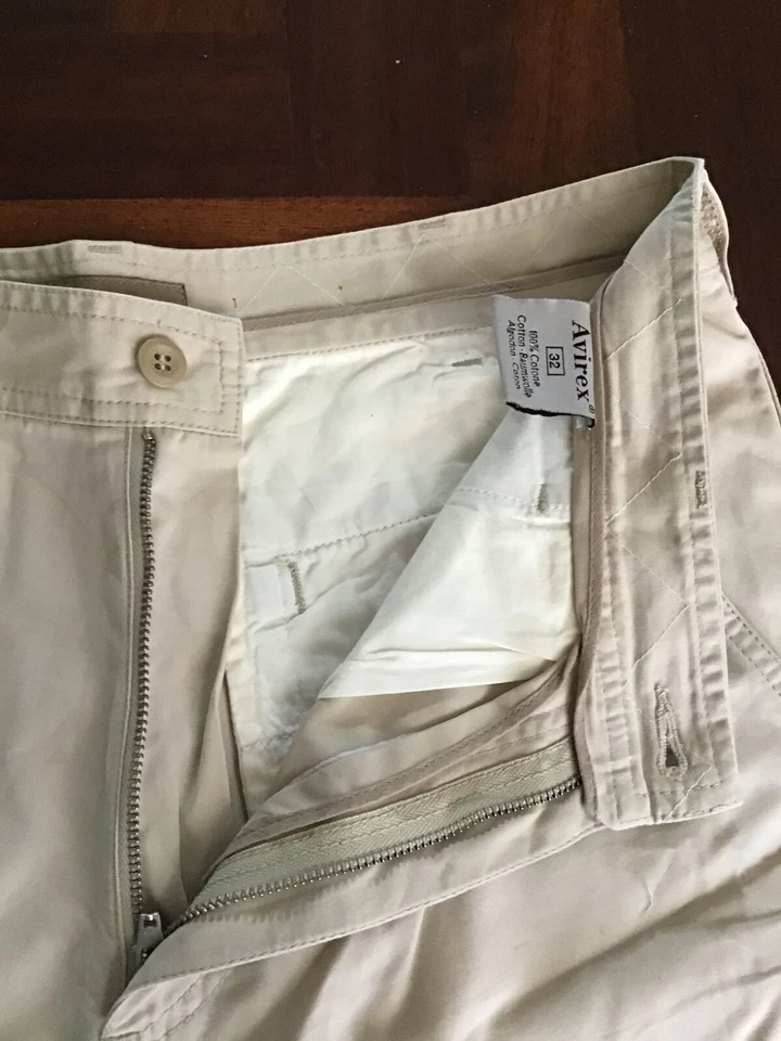 AVIREX Pantaloncino da uomo Shorts Bermuda Cargo Cotone Trousers Beige Size 32 - Imagen 2 de 4