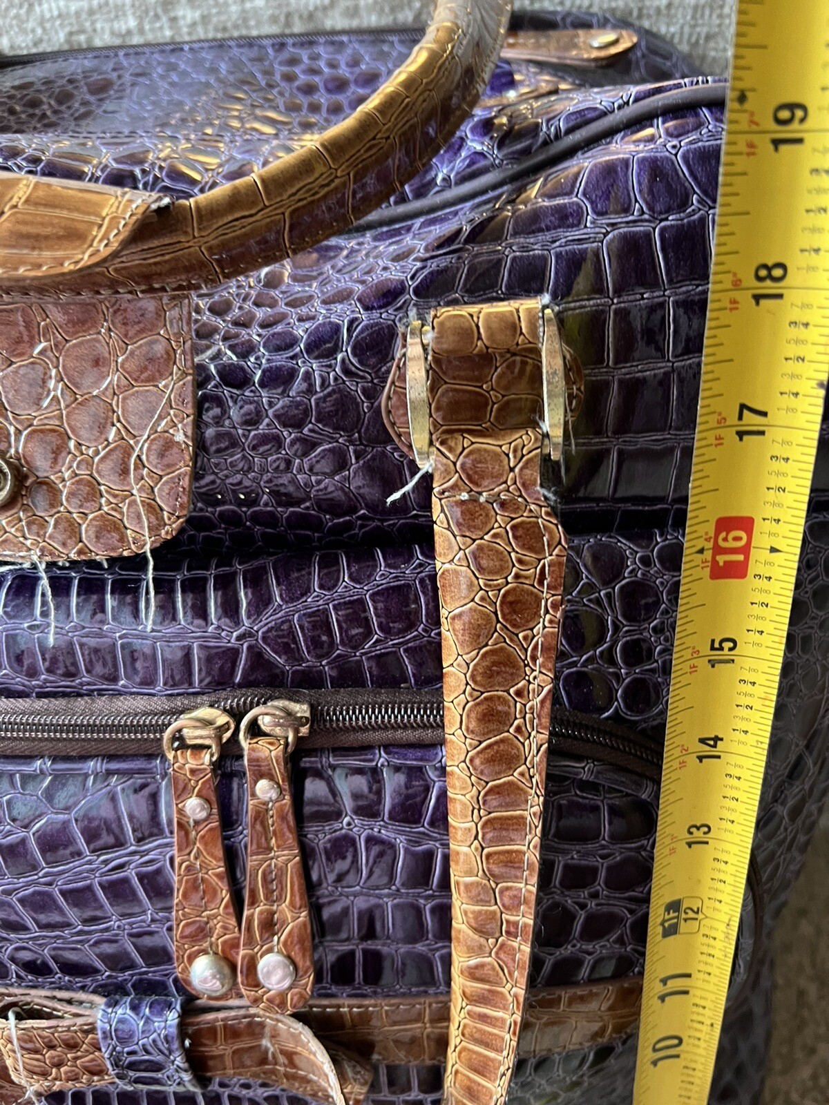 Samantha Brown Purple Croco Embossed Rolling Carryon Suitcase 20x16x9