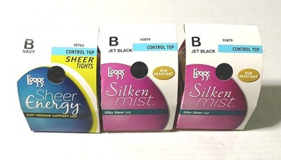 2 Leggs Silken Mist Silky Sheer Leg Size B Black & Sheer Engery Tights Navy