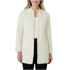 Chico’s Fringe Tweed Jacket Cream Open Front Blazer Women’s Size 0 (S) NWT $159