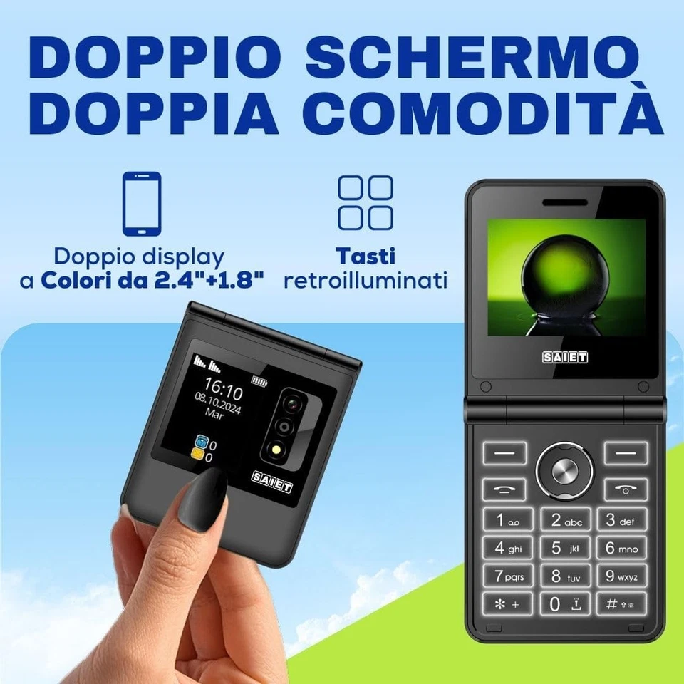 Be Flip Telefono 4G Compatto E Funzionale, Dual SIM Con Doppio Display a Colori - Immagine 3 di 4