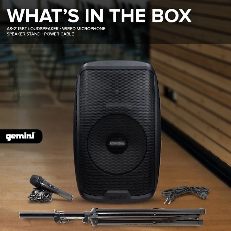 Gemini AS-2115BT-PK Bluetooth 15 Inch PA System DJ Speaker 2000 W Stand and Mic - Image 2 of 4