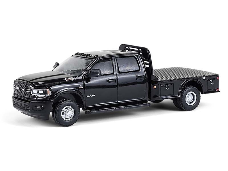 GREENLIGHT ゴースネックトレーラー & ラム3500デュアリーフラット 2023 Ram 3500 Dually Flatbed - Black 1:64 Scale Model - Greenlight