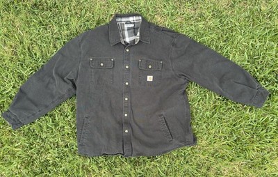 Carhartt Men s Black Lined Button-Front Work Jacket 2XL Relaxed Fit Short