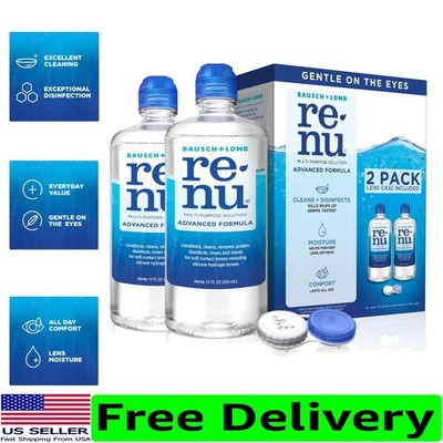 12 Fl Oz Contact Lens Solution with Lens Case, Cleans and Hydrates Lenses Daily