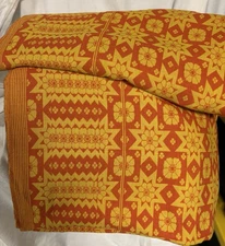 Vintage Karavan Bedspread, Stars & Floral, 92" by 112", Bright Orange, Yellow