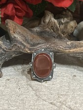 43. Vintage Art Deco Sterling 925 Carnelian Marcasite Ring 5.8g, 4s, Germany