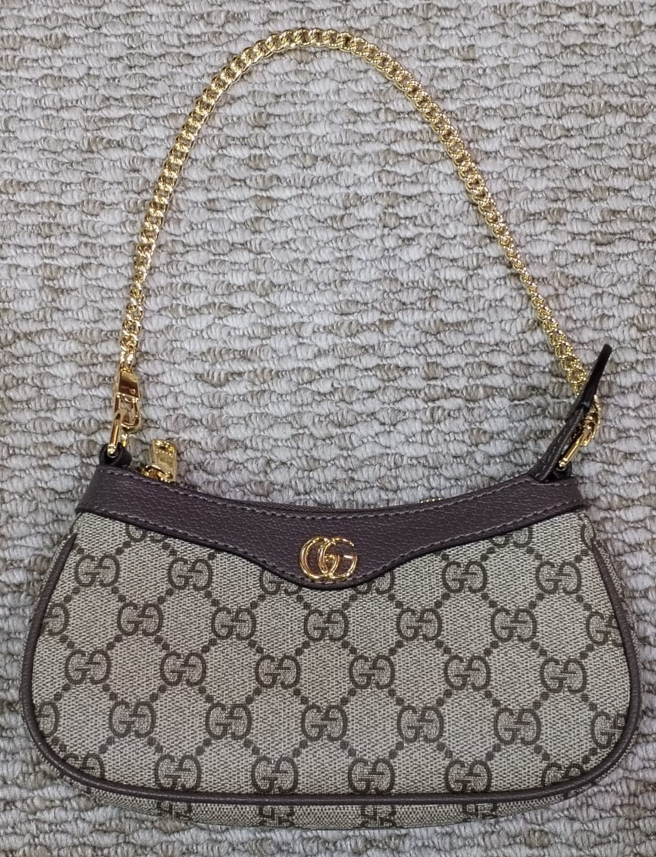 GUCCI Ophidia Mini Beige And Ebony GG Canvas Bag Authentic