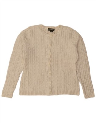 Eddie Bauer Damen Crop Cardigan Pullover UK 14 Medium Off White Baumwolle BY05