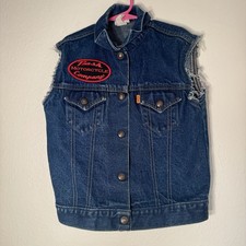 Levi  s Just For Girls Vest Jean Distressed USA Trucker Size Small Vintage