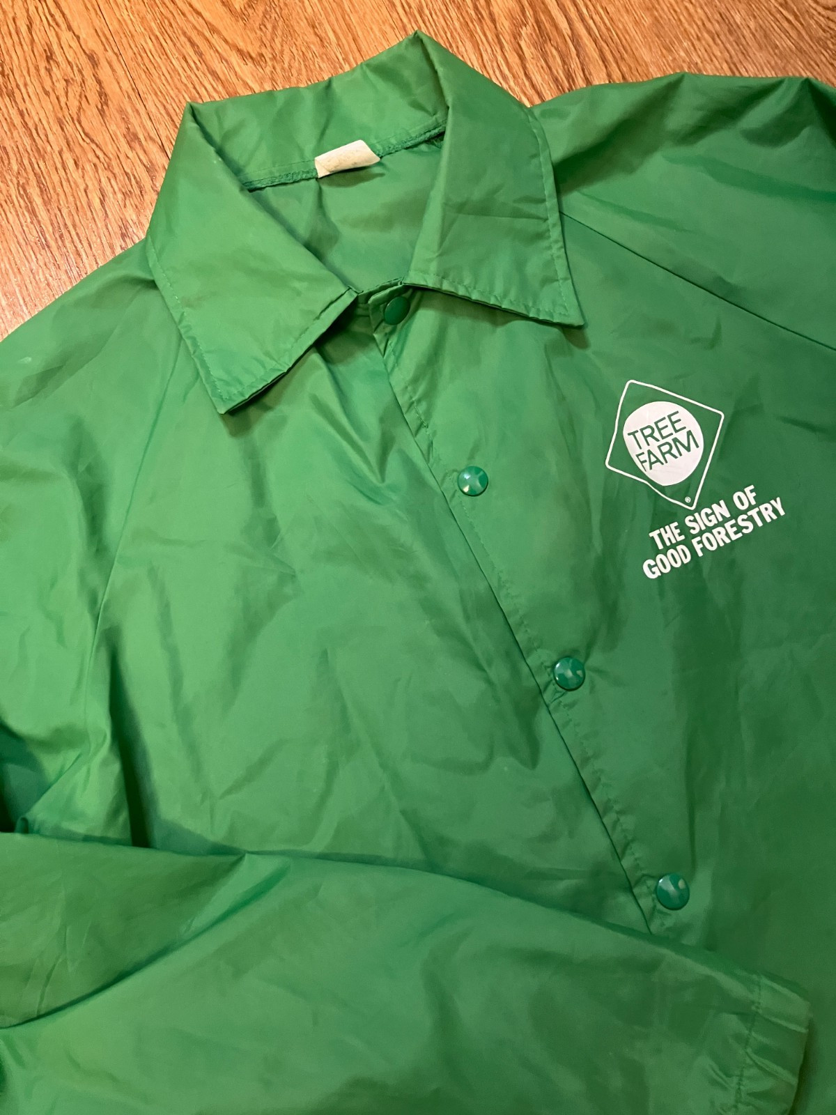 Vintage 1980s Tree Farm Coach Jacket Windbreaker USA Made Green Nylon Men’s M thumbnail 2