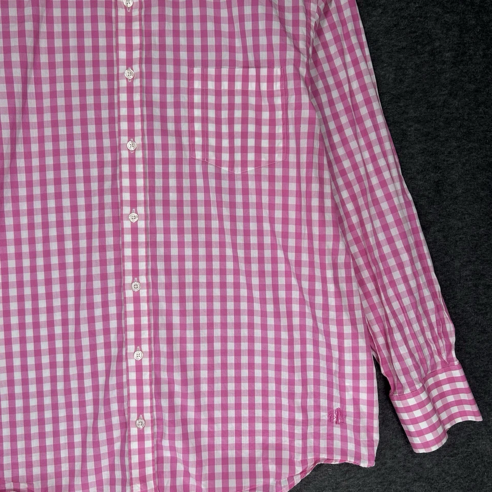 Camisa J Peterman Para Hombre Grande Rosa Blanco Guinga Manga Larga Preppy Foto 3 de 4