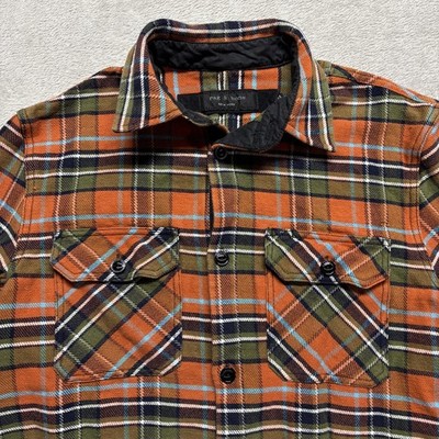 Rag & Bone Men's M (S) Orange Plaid Flannel Shacket Long Sleeve Button Up