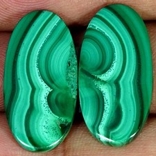33.80Cts. 100% Natural Malachite Pair Oval Cabochon Gemstone 13X25X3MM