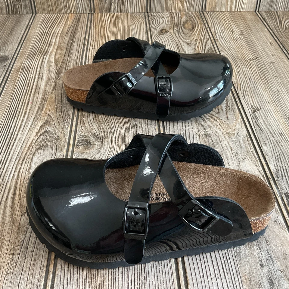 Zuecos Birkenstock Birki’s Boston Slide charol cuero negro niños niñas talla C12 Foto 4 de 4