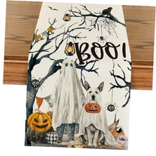 Artoid Mode Ghost Pumpkins Tree Dog Boo 13" x 108", Table Runner Beige