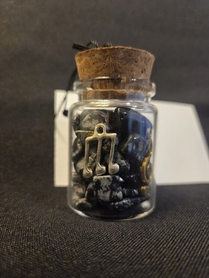 Snowflake Obsidian Tumble Jar With Musical Notes. Crystal Healing