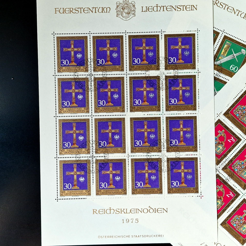 Liechtenstein 1975 - First Day Cancel - Imperial Regalia 4 Full Sheets 64 Stamps - Image 4 of 4