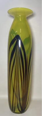 1970 Italian mid century Opaline Carlo Moretti yellow Brown Green art glass vase
