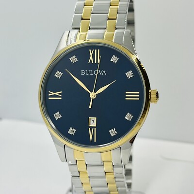 Bulova Classic Diamond Blue Dial TwoTone Bracelet Men Bulova Men\'s Blue Diamond Dial & Two Tone Bracelet Quartz Watch 40mm main image 1