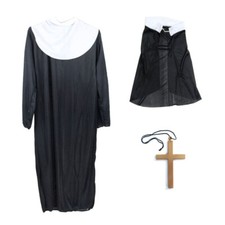3PCS Women' s Nun Dress Halloween Party Cosplay Costume Set Adult Nun Costume