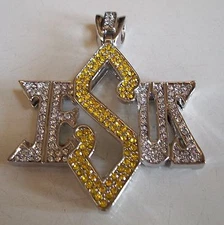 Men's Silver Finish Yellow & Clear Stone Jesus Religious Fashion Hip Hop Charm