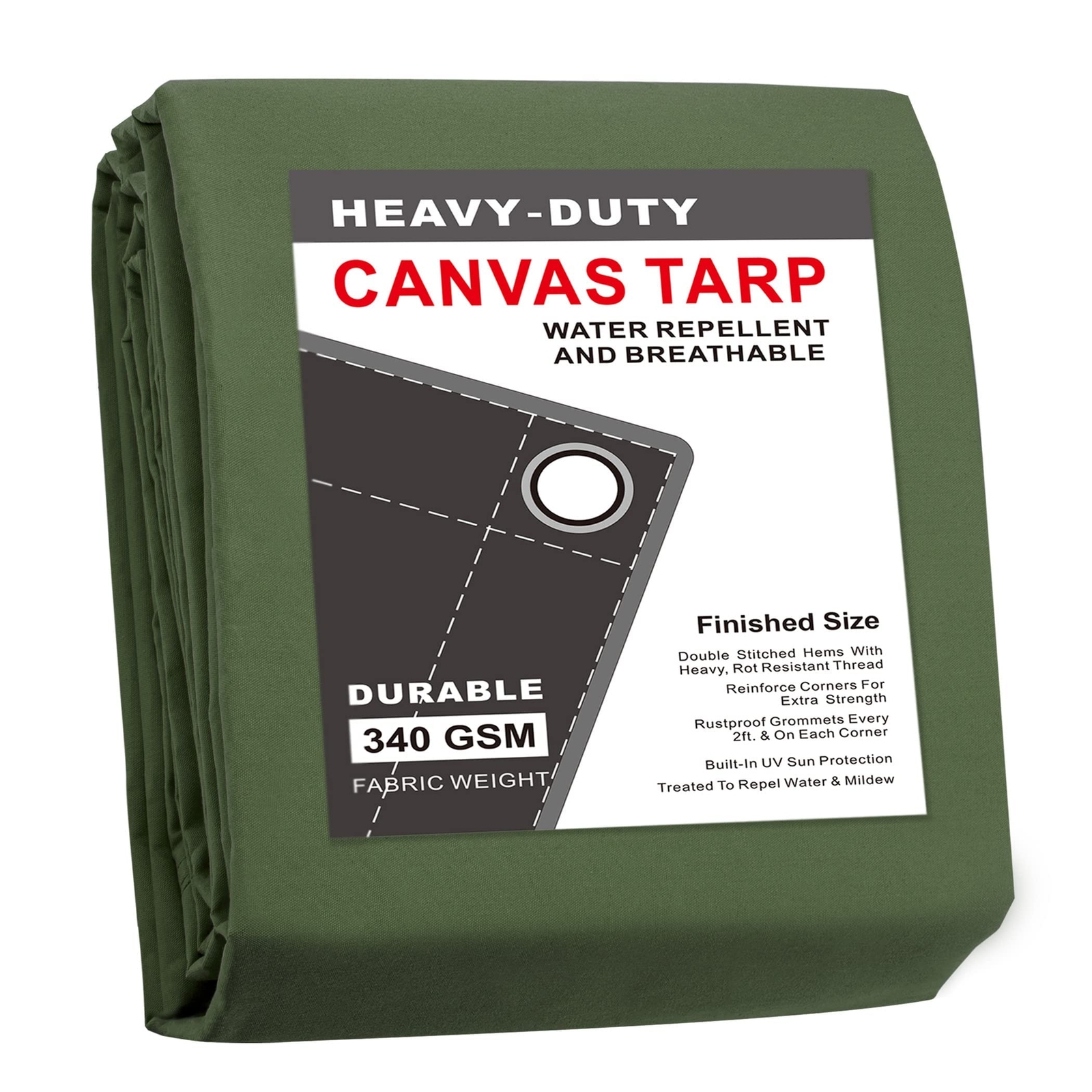 Finished Size 12x16 Feet Canvas Tarp with Rustproof Grommets, Heavy Duty Mult...