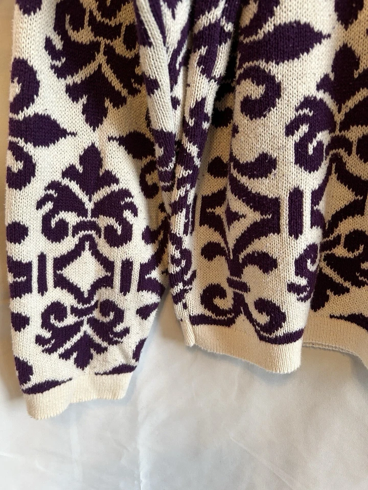 Suéter Cabin Creek Vintage Años 90 Blanco/Púrpura Hecho en EE. UU. 100% Algodón Talla Mediana Foto 4 de 4