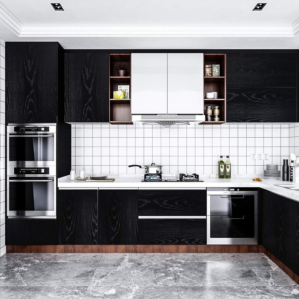 Black Wood Contact Paper Kitchen Vinyl Wrap Waterproof Contact