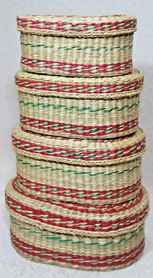Hand Woven Baskets- Hand Woven Nesting - Set of 4 w/ Lids Decorative Storage