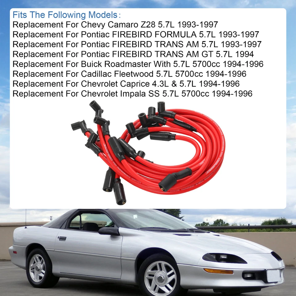 Juego de cables de bujía rojos de 10,2 mm para Chevrolet Corvette Lt1 1992-1996 5,7 L Foto 4 de 4