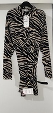ZARA BLACK ECRU ANIMAL PRINT COLLARED BELTED SHORT VISCOSE SHIRT DRESS SIZE XL