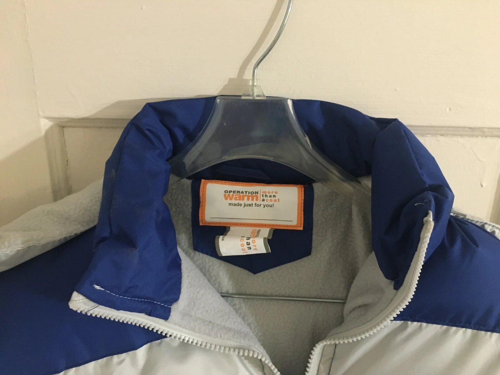 Operation Warm Blue and Gray Fleece Puffer Jacket Coat Small Winter Men's