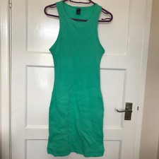 Shein Ribbed Green Bodycon Dress UK Size L 12 Large Sleeveless Cotton Blend