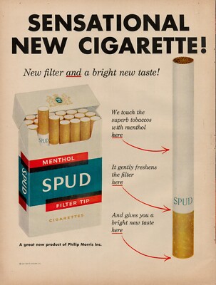 1957 Tobacco Cigarettes Spud Menthol 50s Vintage Print Ad Smokes Fags Sticks