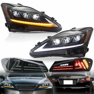 VLAND LED Headlights Amber+Smoke Tail Lights Fit 2006-2012 Lexus IS250 IS350 ISF