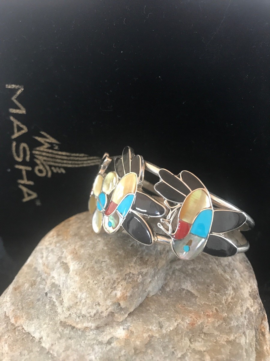 Old Pawn Zuni Sterling Multitone Inlay Hummingbird Bracelet