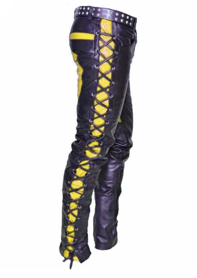 Men's side lace clearance up leather pants