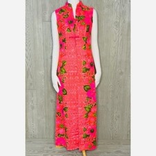 Vintage Hawaiian togs embroidered long dress beach beautiful floral pink sz xxs