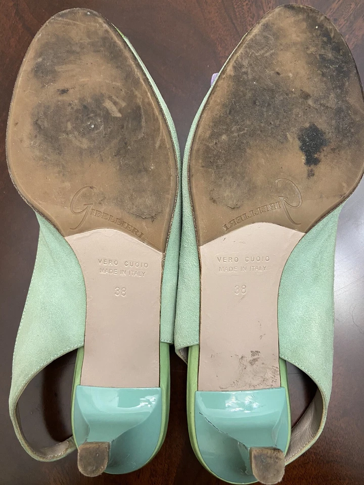 Sandalias Gibellieri Hechas en Italia Para Mujer Verde Lila Flor Gamuza Talla 38 Foto 4 de 4