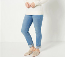 Denim  Co. Easy Stretch Cuffed Slim Straight Jeans-Light Wash-Reg 2 A467127 NEW
